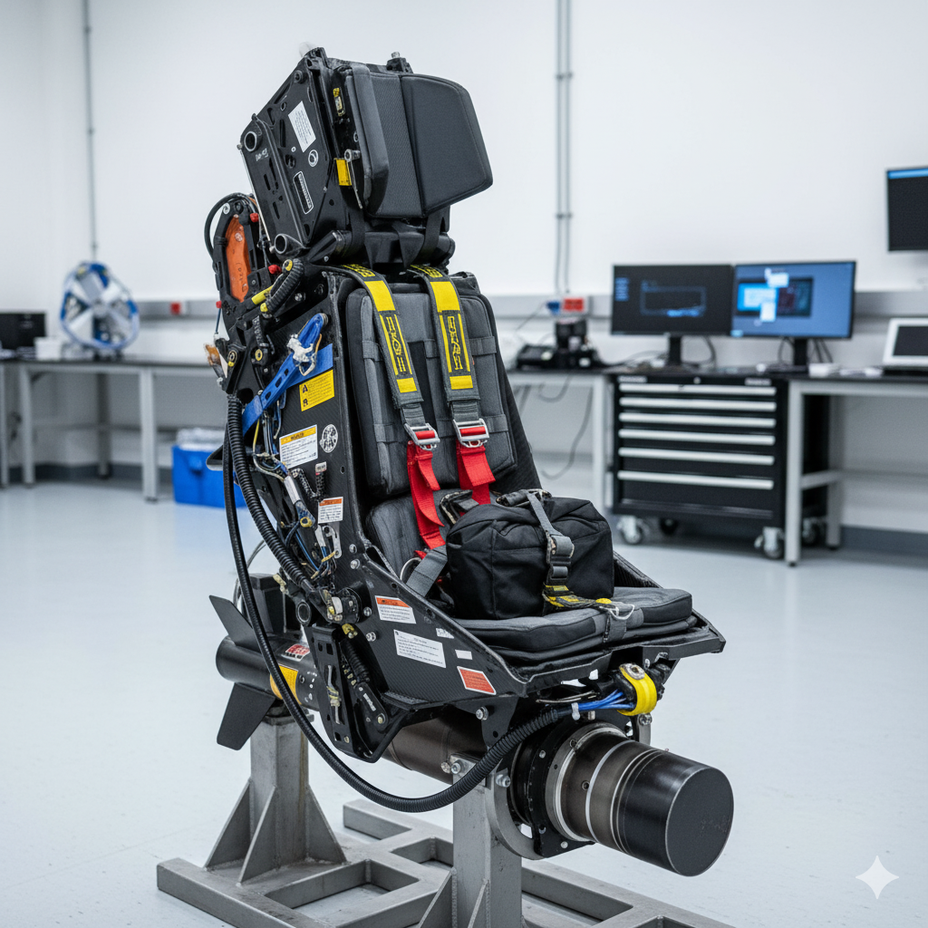 Ejection seat staged in a controlled assembly laboratory